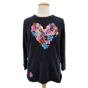 Vintage Quacker Factory Embellished Sequins Heart Butterfly Sweater Womens 1X